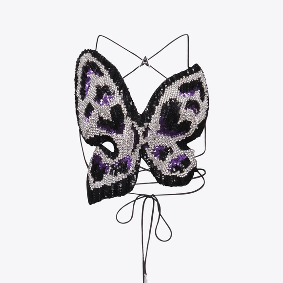 AREA EMBROIDERED CRYSTAL PAILLETTE BUTTERFLY TOP size Medium - Picture 3 of 12